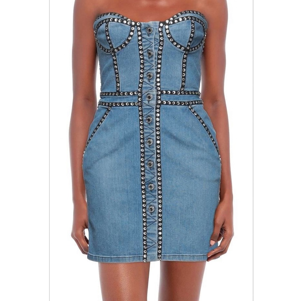 MOSCHINO COUTURE corset blue denim dress with rhinestones